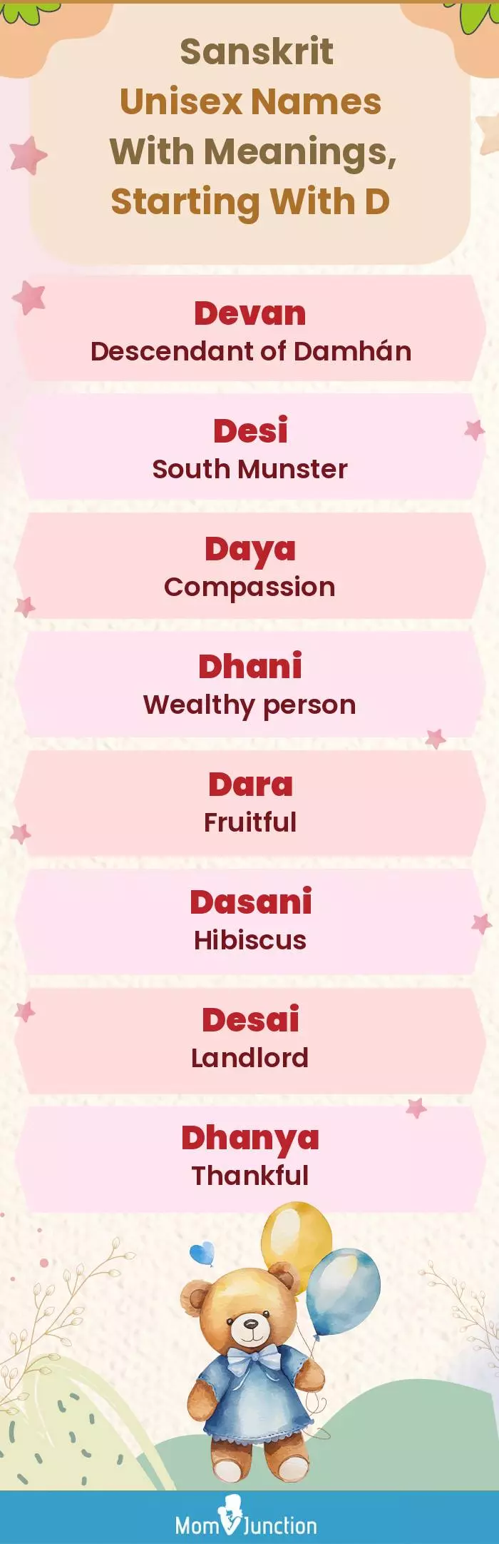  Sanskrit Unisex Names with Meanings, Starting With D(infographic)