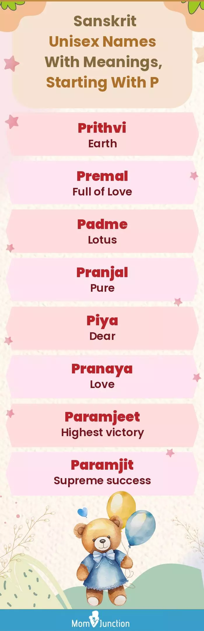  Sanskrit Unisex Names with Meanings, Starting With P(infographic)