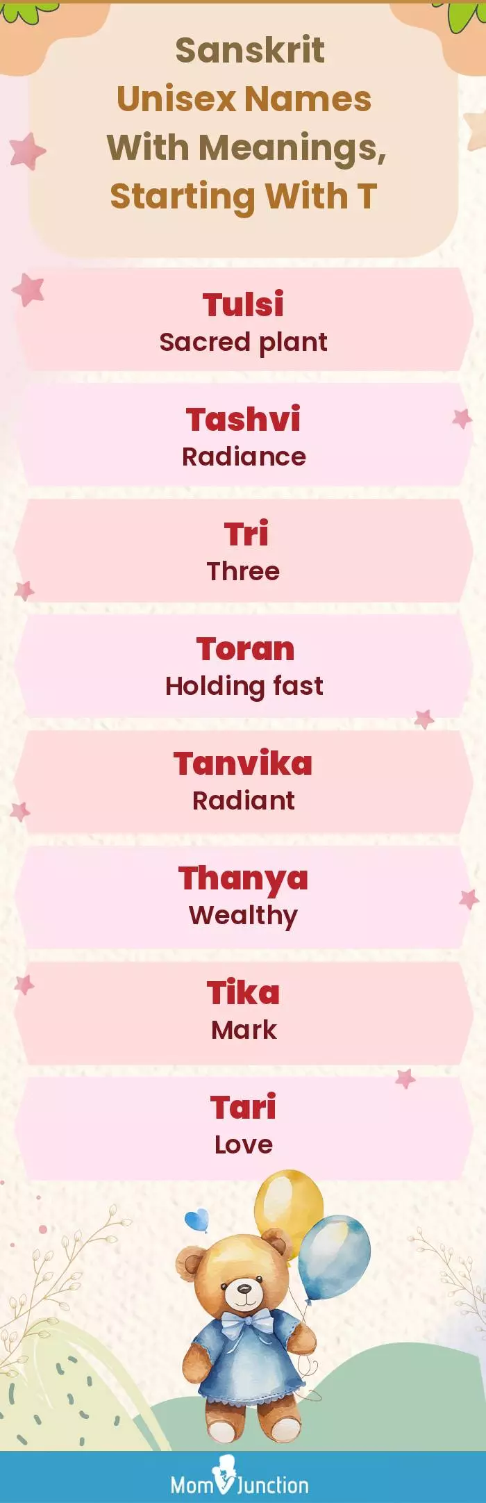  Sanskrit Unisex Names with Meanings, Starting With T(infographic)