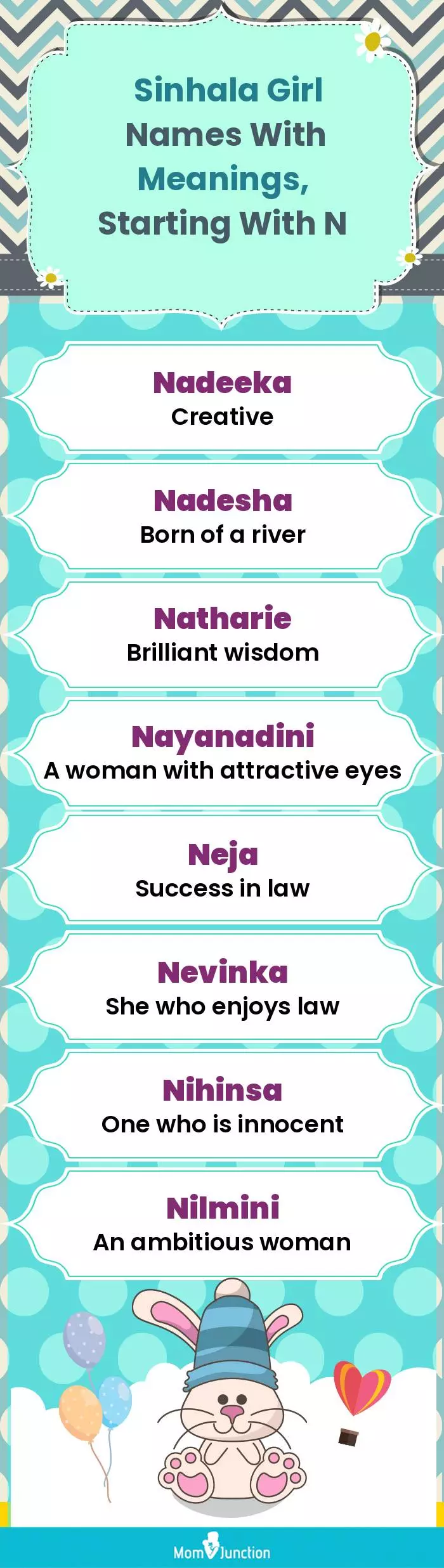  Sinhala Girl Names with Meanings, Starting With N(infographic)