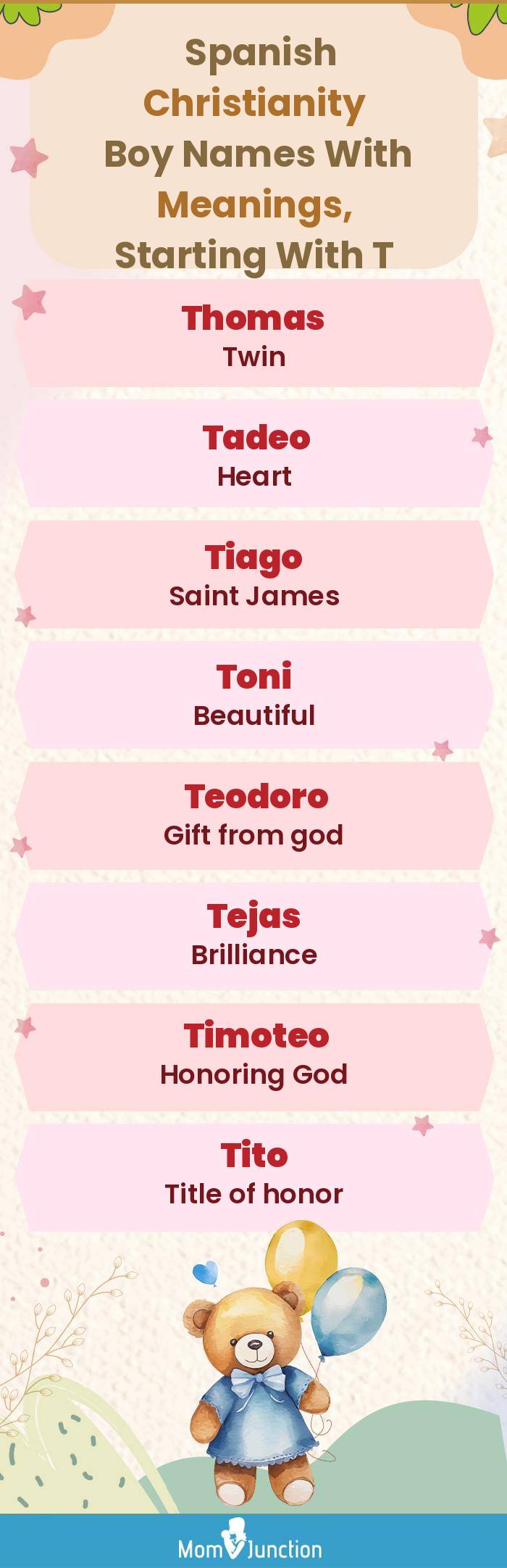  Spanish Christianity Boy Names with Meanings, Starting With T(infographic)