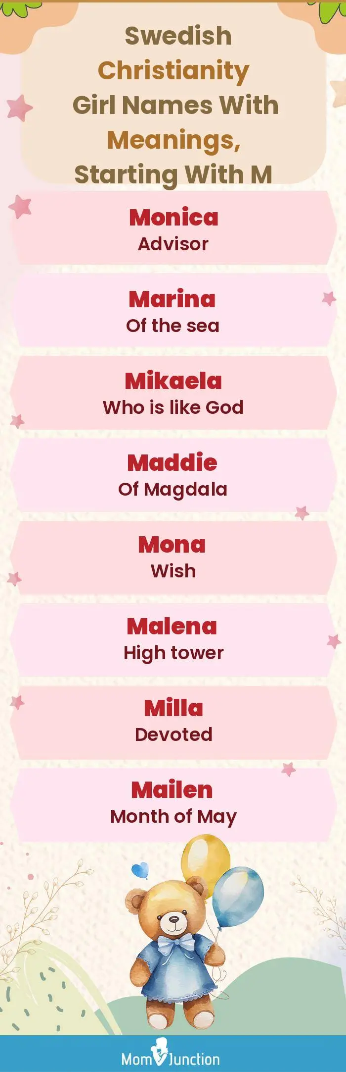  Swedish Christianity Girl Names with Meanings, Starting With M(infographic)