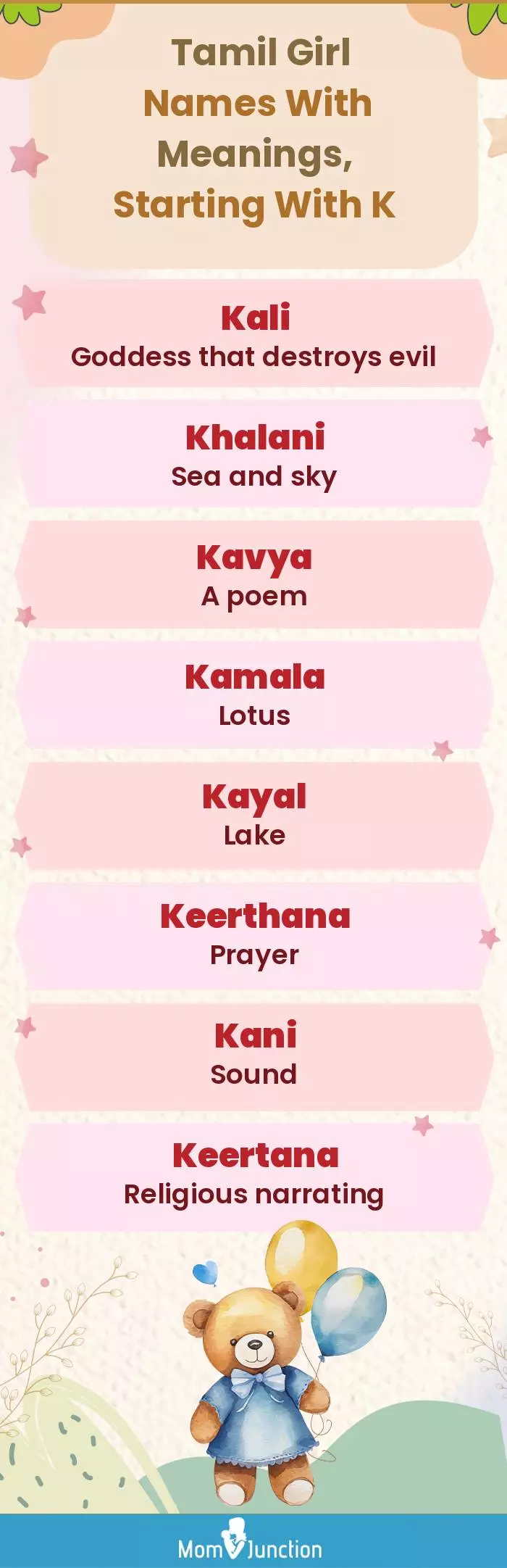  Tamil Girl Names with Meanings, Starting With K(infographic)