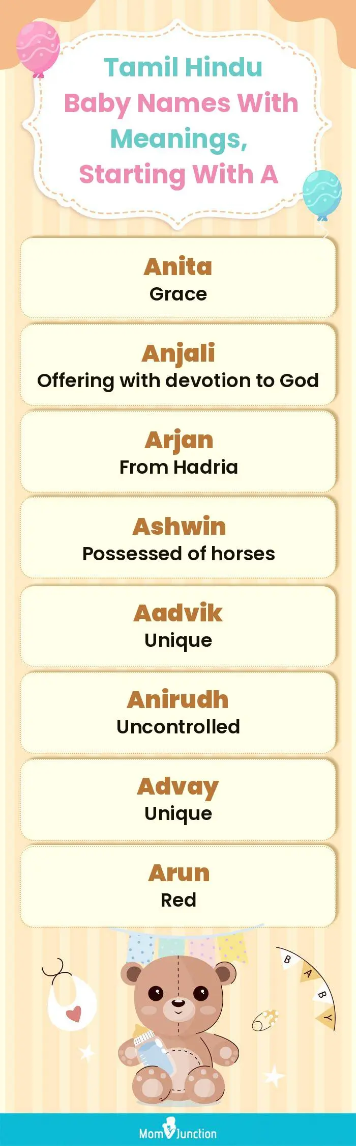  Tamil Hindu Baby Names with Meanings, Starting With A(infographic)