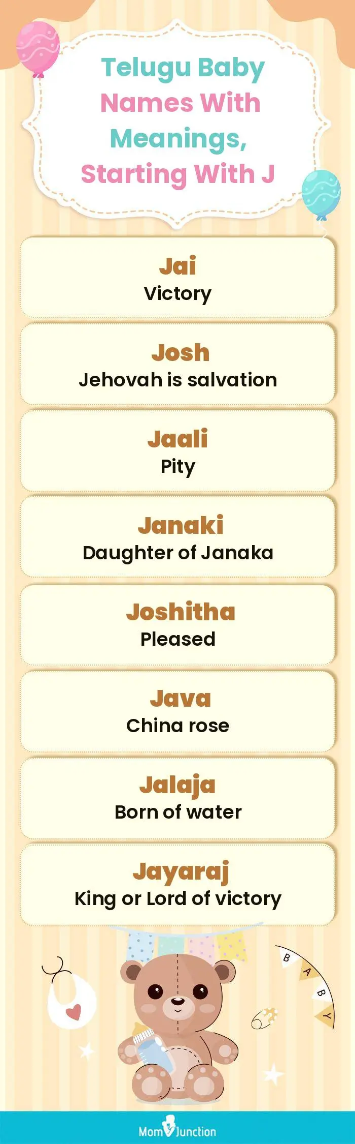  Telugu Baby Names with Meanings, Starting With J(infographic)