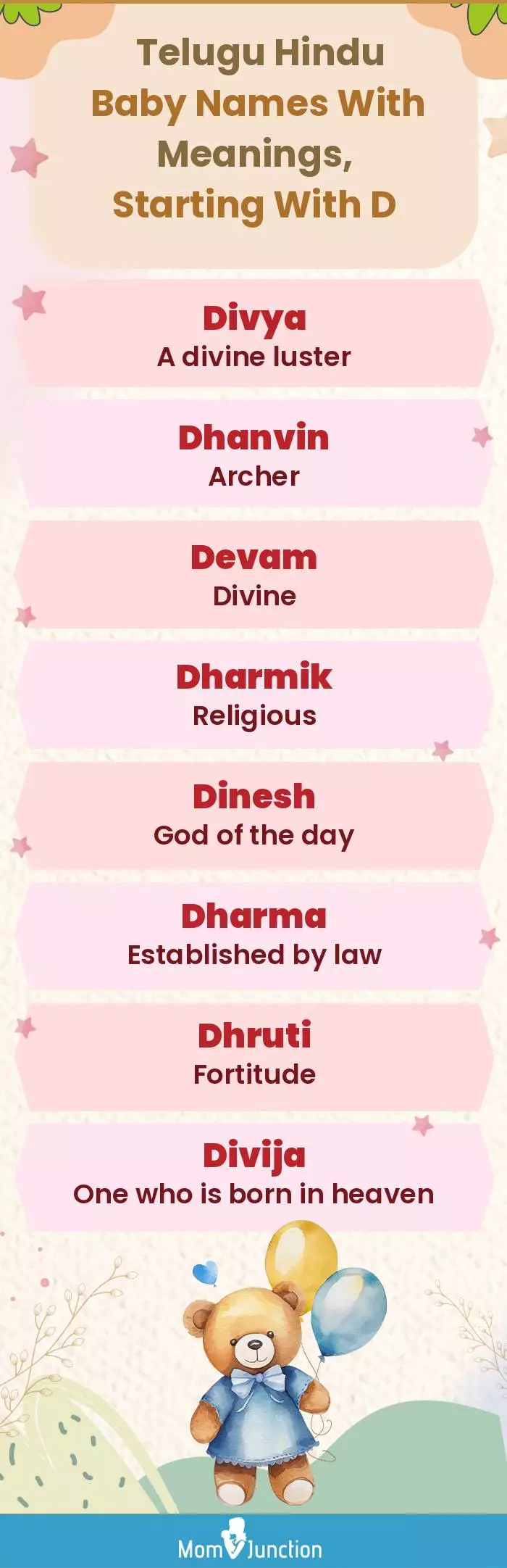  Telugu Hindu Baby Names with Meanings, Starting With D(infographic)