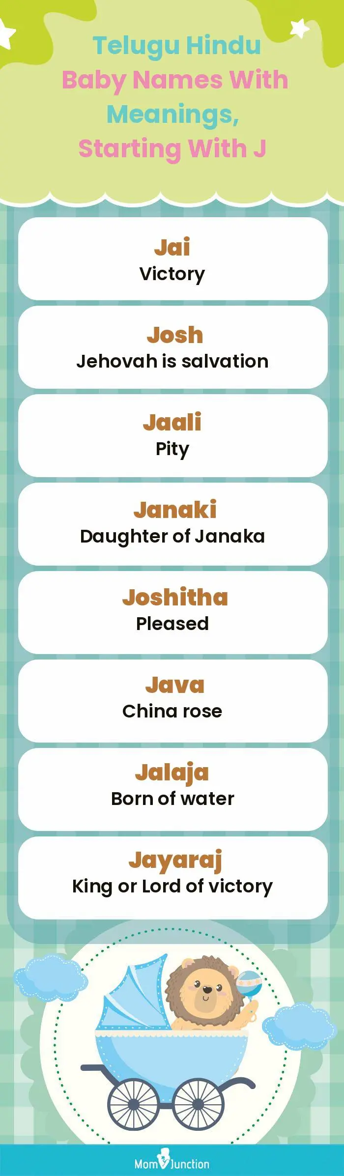  Telugu Hindu Baby Names with Meanings, Starting With J(infographic)