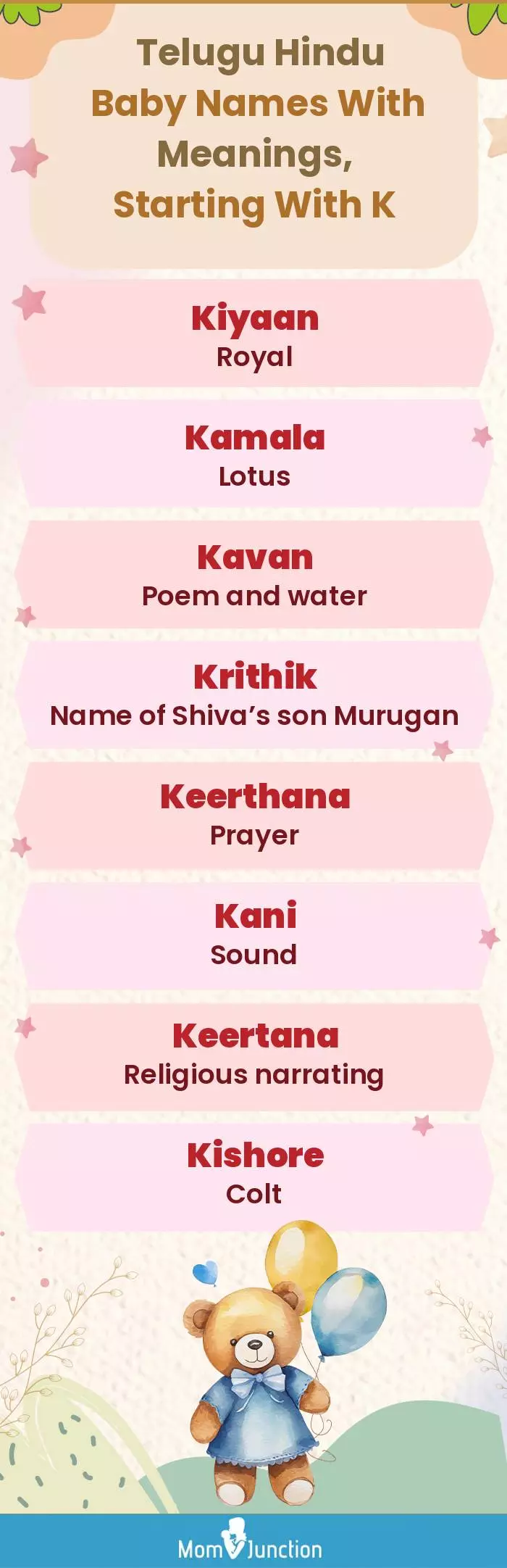  Telugu Hindu Baby Names with Meanings, Starting With K(infographic)