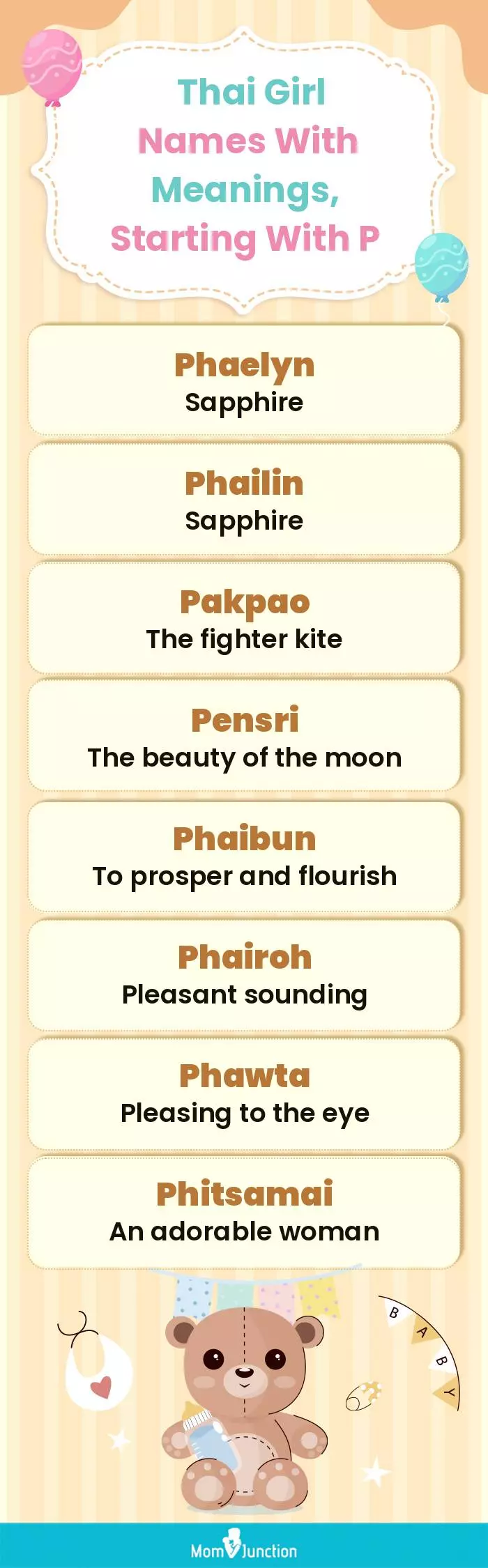  Thai Girl Names with Meanings, Starting With P(infographic)