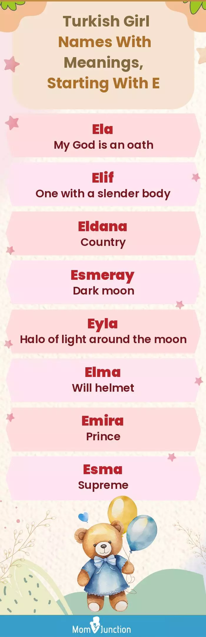  Turkish Girl Names with Meanings, Starting With E(infographic)