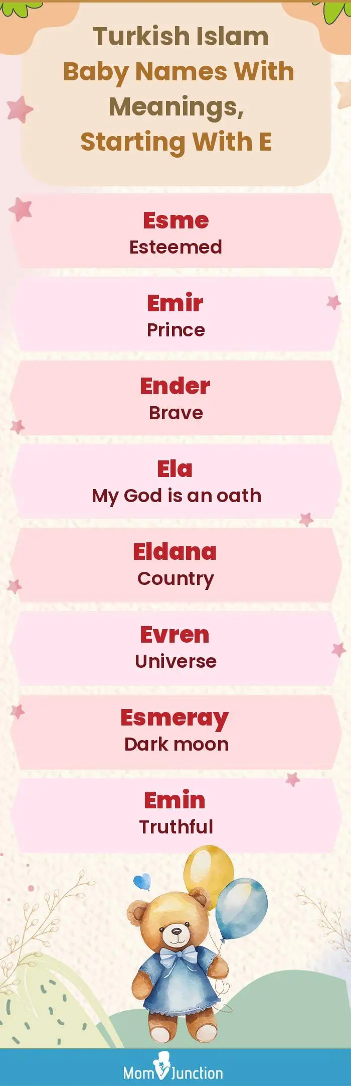  Turkish Islam Baby Names with Meanings, Starting With E(infographic)