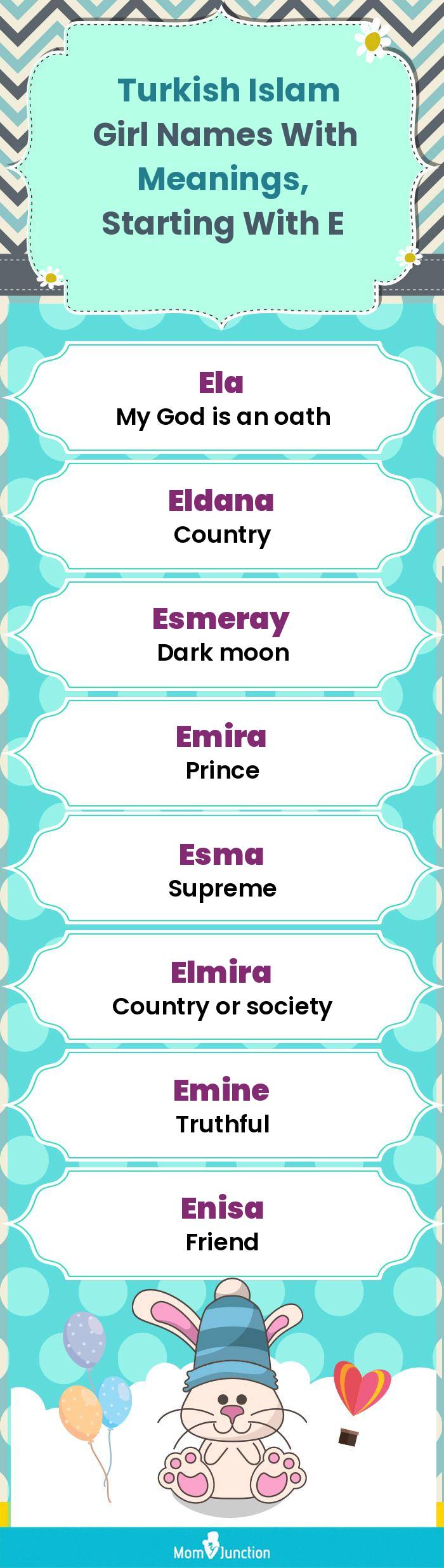  Turkish Islam Girl Names with Meanings, Starting With E(infographic)