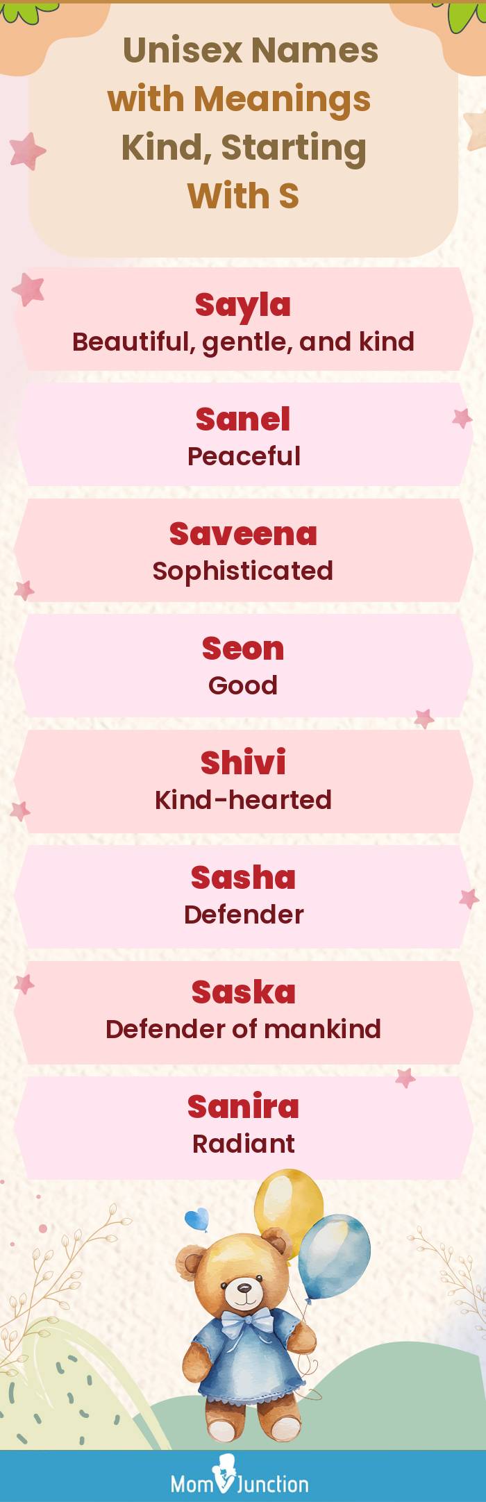  Unisex Names with Meanings Kind, Starting With S(infographic)