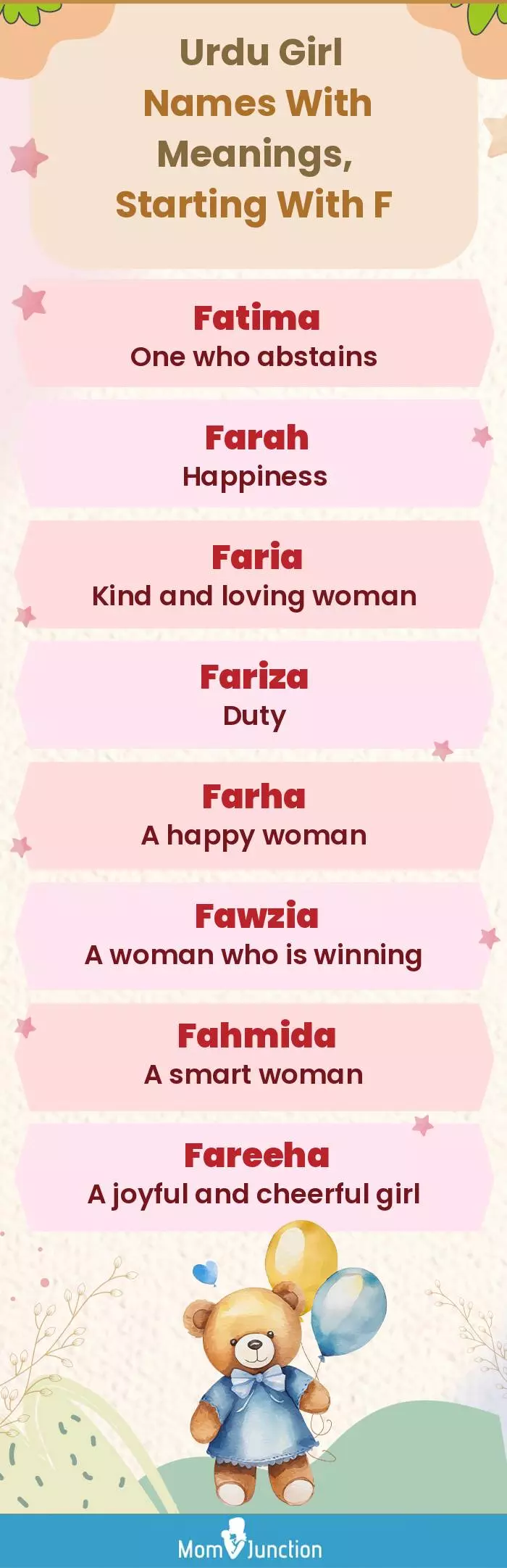  Urdu Girl Names with Meanings, Starting With F(infographic)