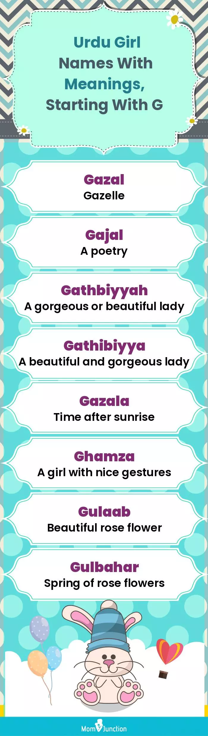  Urdu Girl Names with Meanings, Starting With G(infographic)