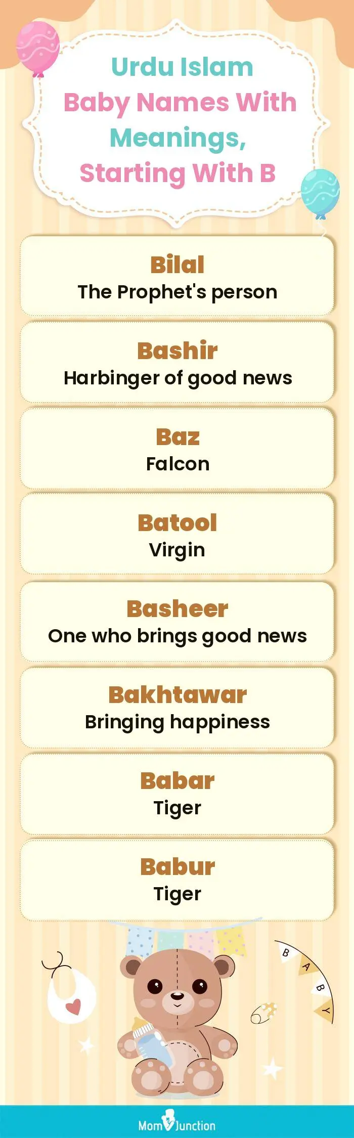  Urdu Islam Baby Names with Meanings, Starting With B(infographic)