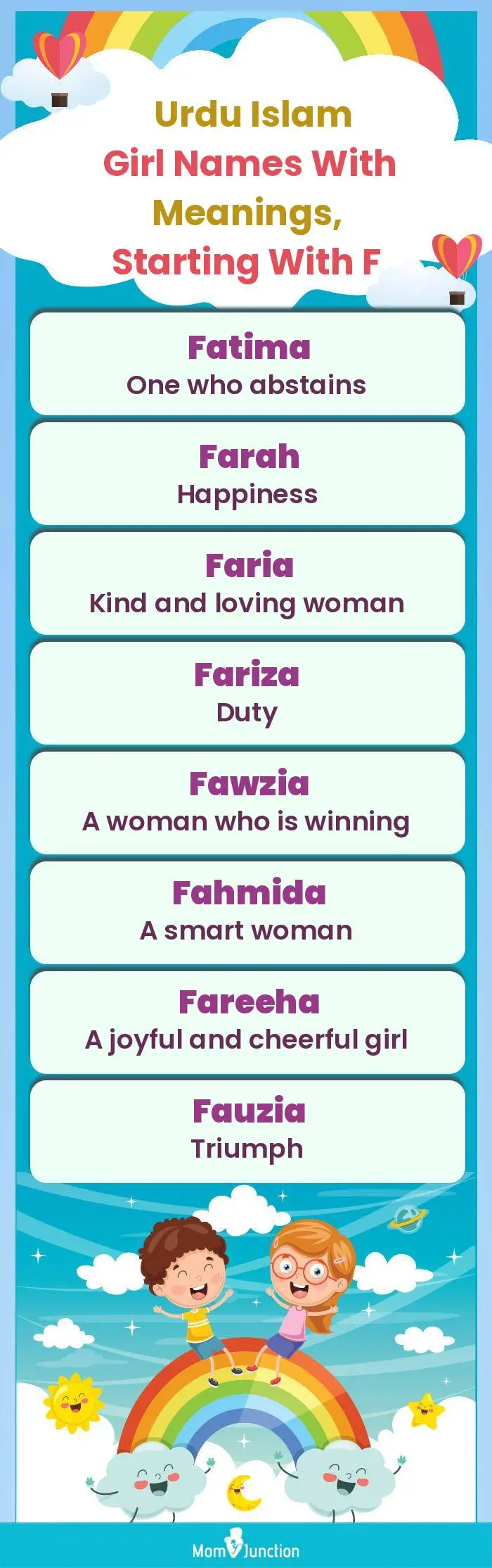  Urdu Islam Girl Names with Meanings, Starting With F(infographic)