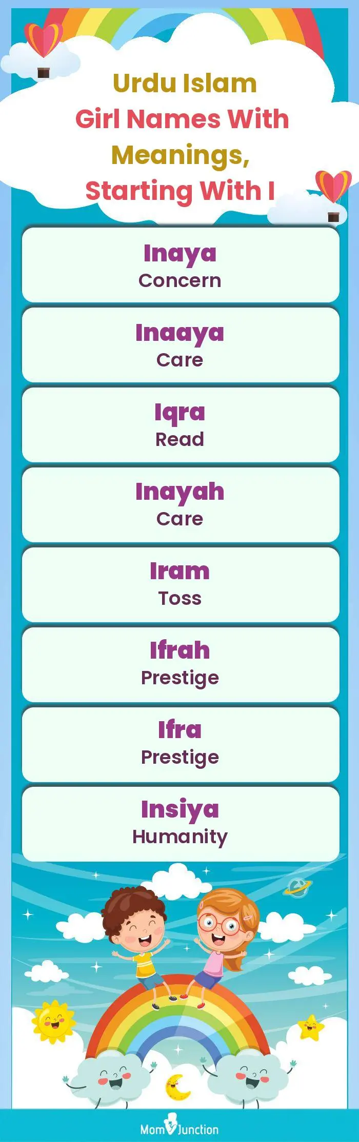  Urdu Islam Girl Names with Meanings, Starting With I(infographic)