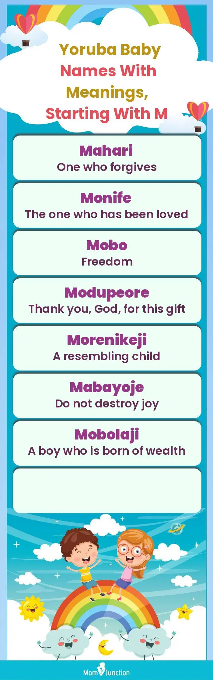  Yoruba Baby Names with Meanings, Starting With M(infographic)