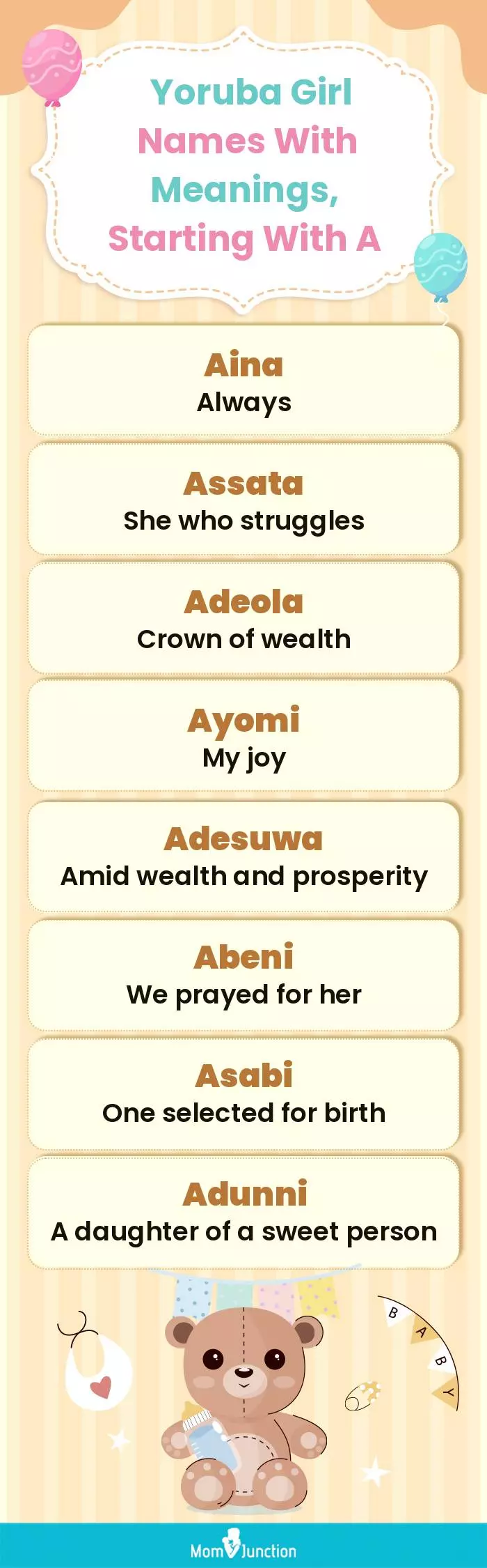  Yoruba Girl Names with Meanings, Starting With A(infographic)