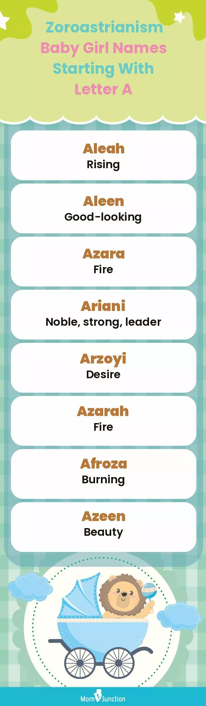  Zoroastrianism Baby Girl Names Starting With Letter A(infographic)