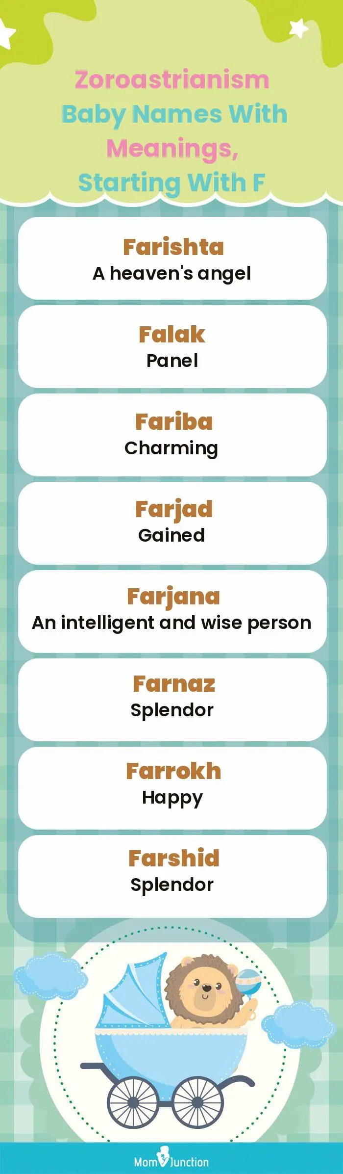  Zoroastrianism Baby Names with Meanings, Starting With F(infographic)