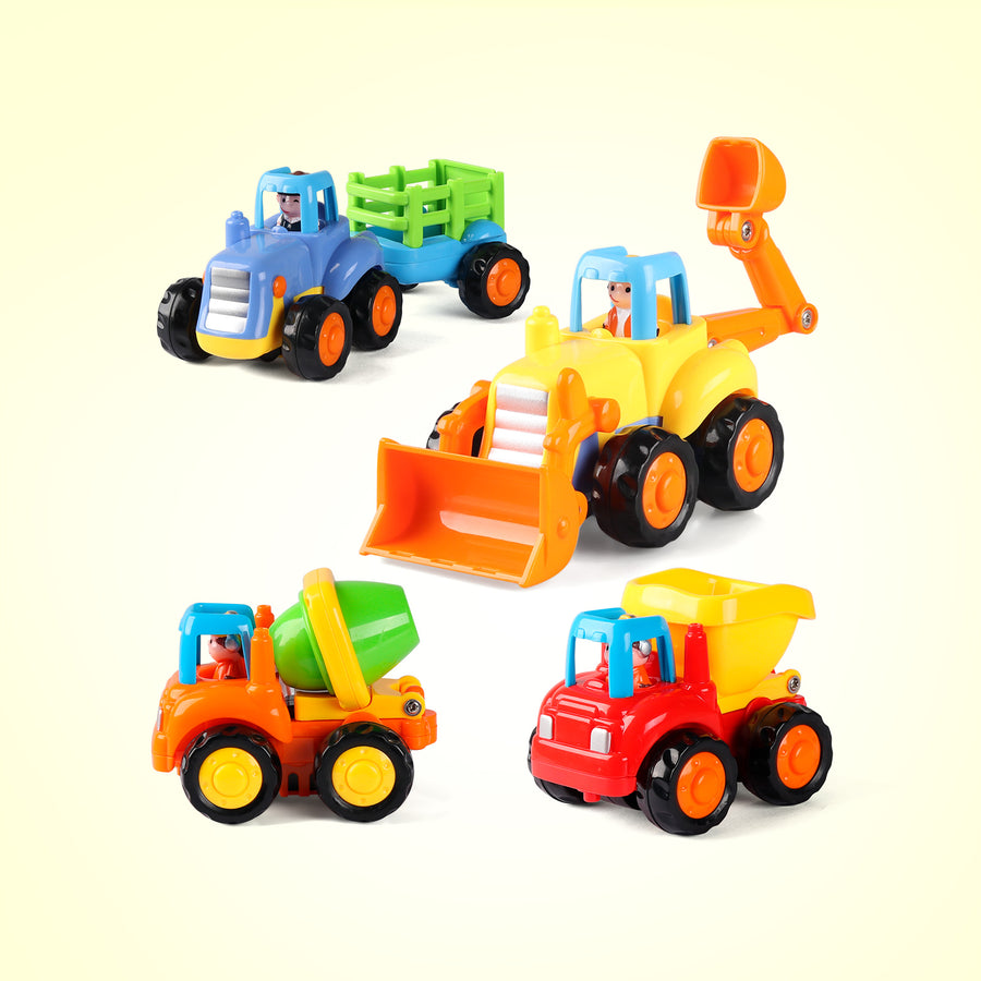 Coogam 4 Pack Friction Powered Cars Construction Vehicles Toy Set