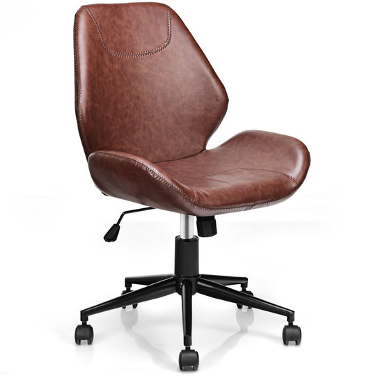 Giantex Home Office Mid-Back PU Leather Armless Chair