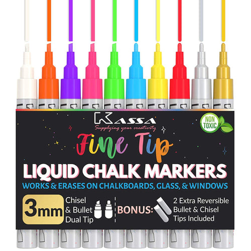 Chalkola Fine Tip Chalk Markers (10 Pack 3mm) - Bold Color Erasable Dry  Erase Marker Pens for Blackboards, Chalkboard, Window, Bistro
