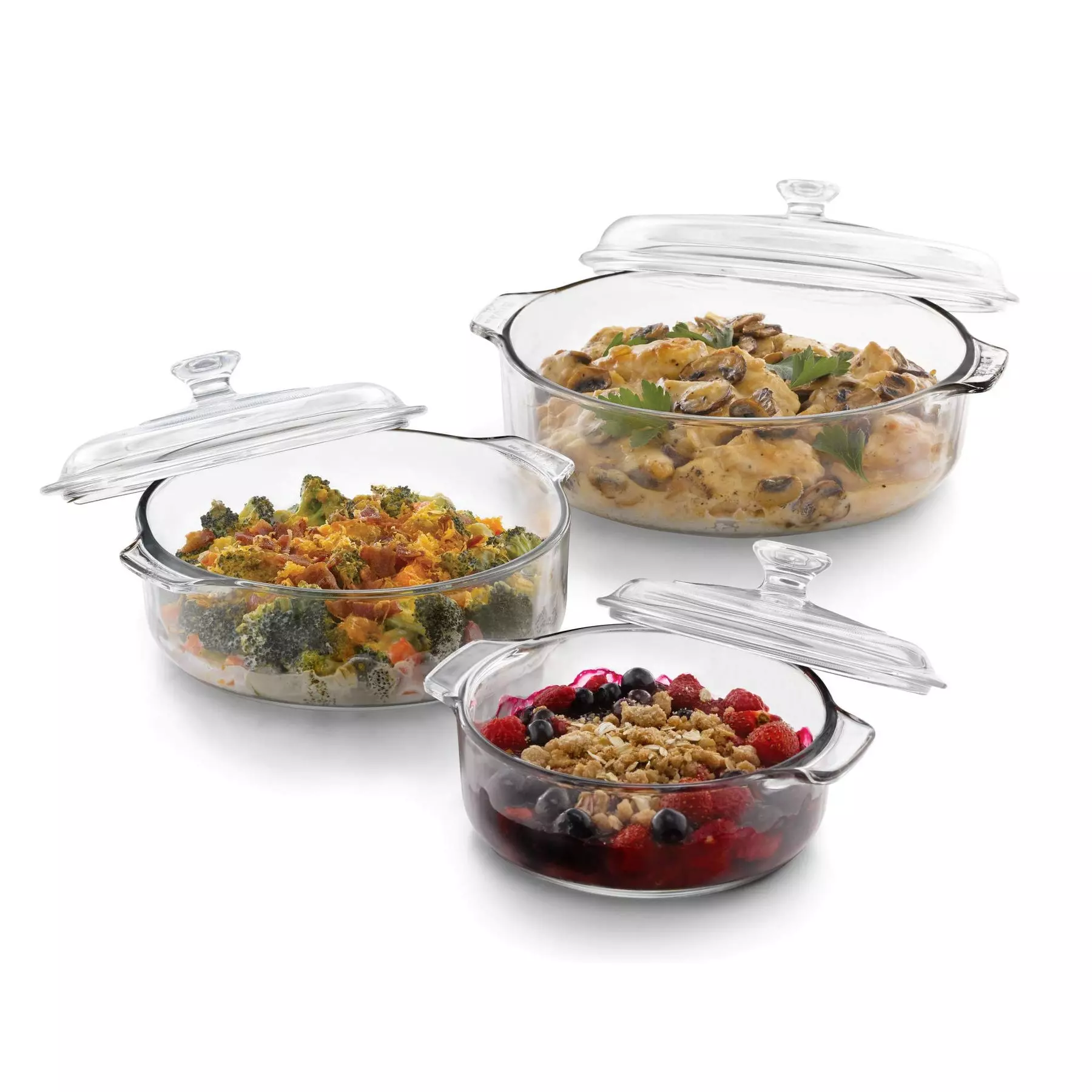 Libbey Bakers Basics Three-Piece Glass Casserole Baking Dish Set With Glass Covers