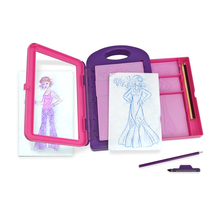 Melissa & Doug Fashion Design Art Activity Kit - 9 Double-Sided Rubbing Plates, 4 Pencils, Crayon - Fashion Plates, Travel Toys for Kids Ages 5+