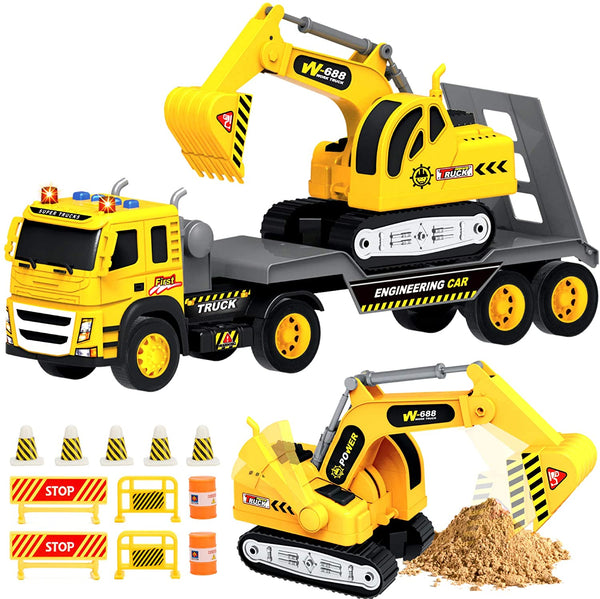 Mobius Toys Flatbed Truck with Excavator Tractor