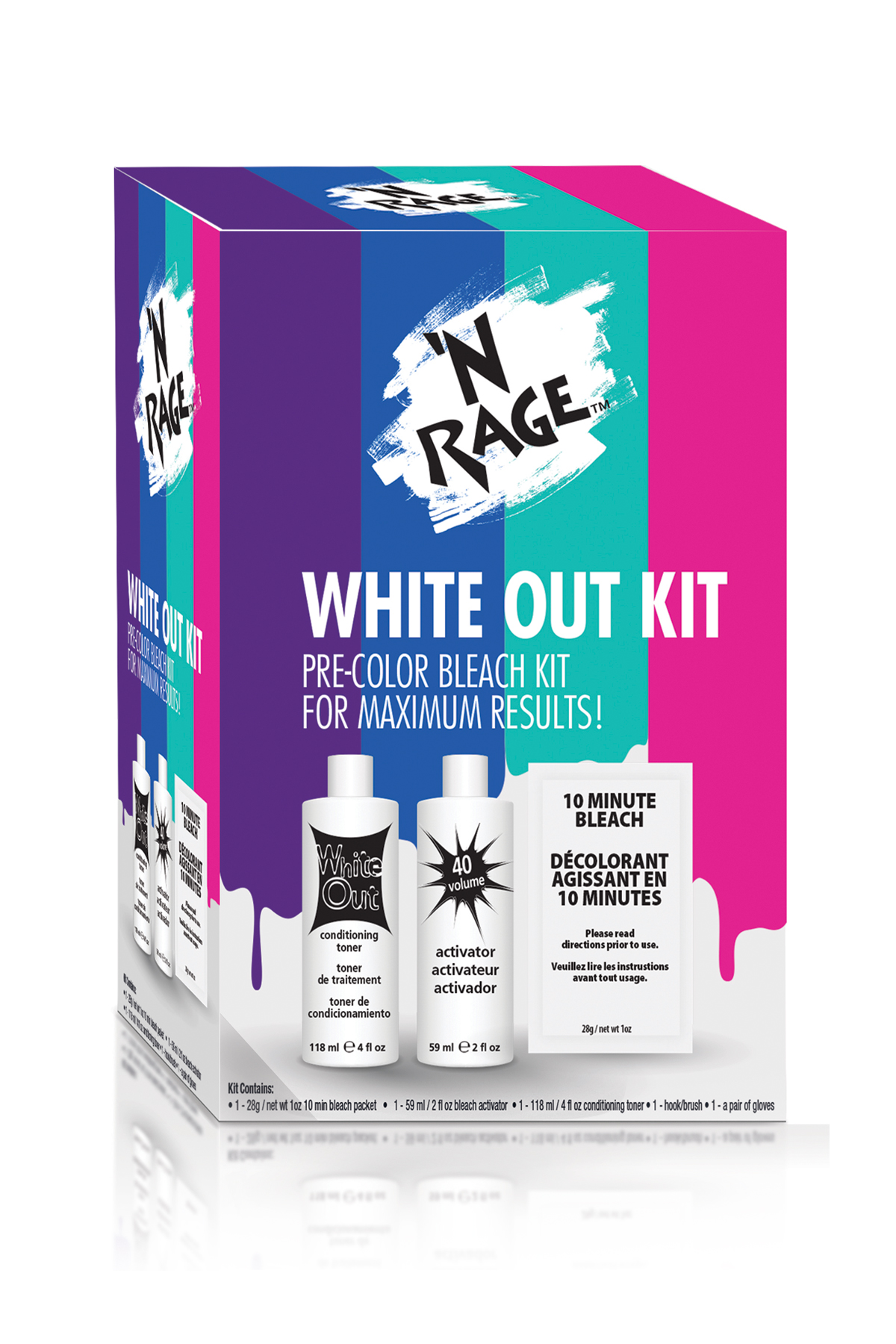 N Rage Bleach & Toner Kit, White Out Kit Pre Color Hair Bleach Kit