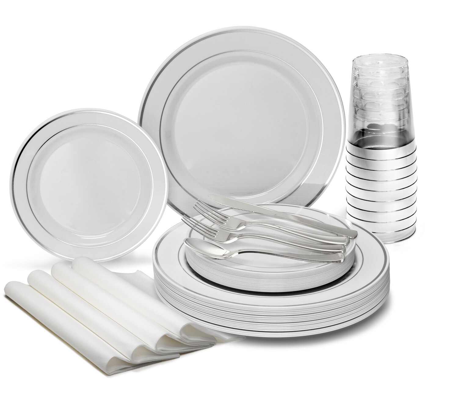 100pc. Plastic Party Plates White Gold Rim, 50 Premium 10.25in. Dinner  Plates and 50 Disposable 7.5in. Dessert Plates