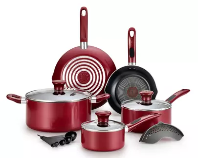 T-fal C514SE Excite Nonstick Thermo-Spot Dishwasher Safe Oven Safe PFOA Free Cookware Set, 14-Piece, Red