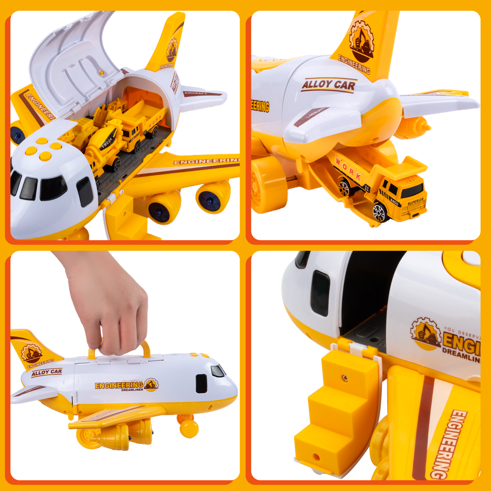 Unih Construction Car Toy Set With Transport Airplane