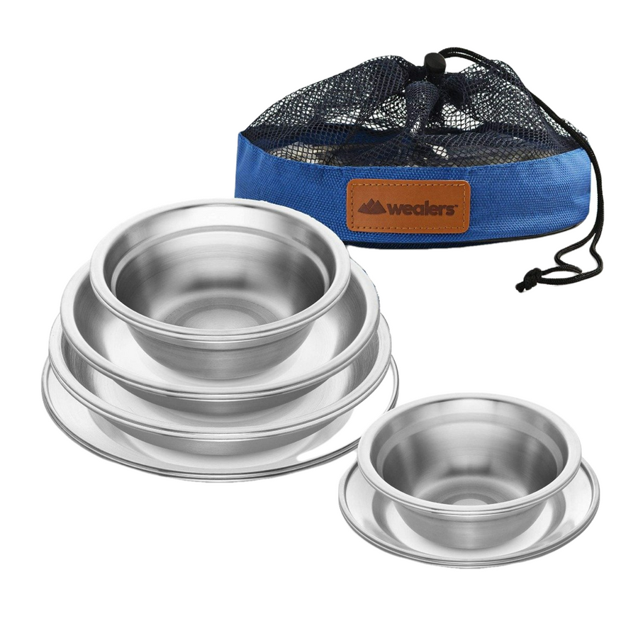 Wealers Stainless Steel Plates and Bowls Camping Set
