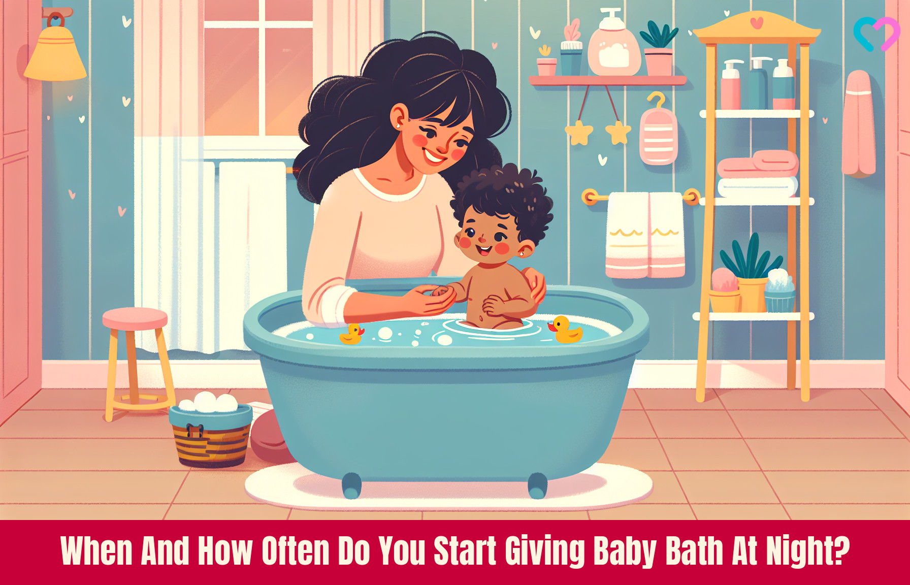 Giving Baby Bath At Night_illustration